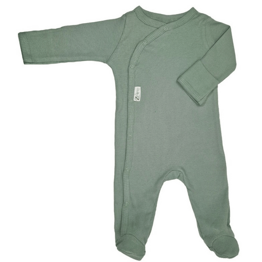 Zero by Soft Touch Sage Green Ribbed Sleepsuit 100% Cotton Age 0-3 Months