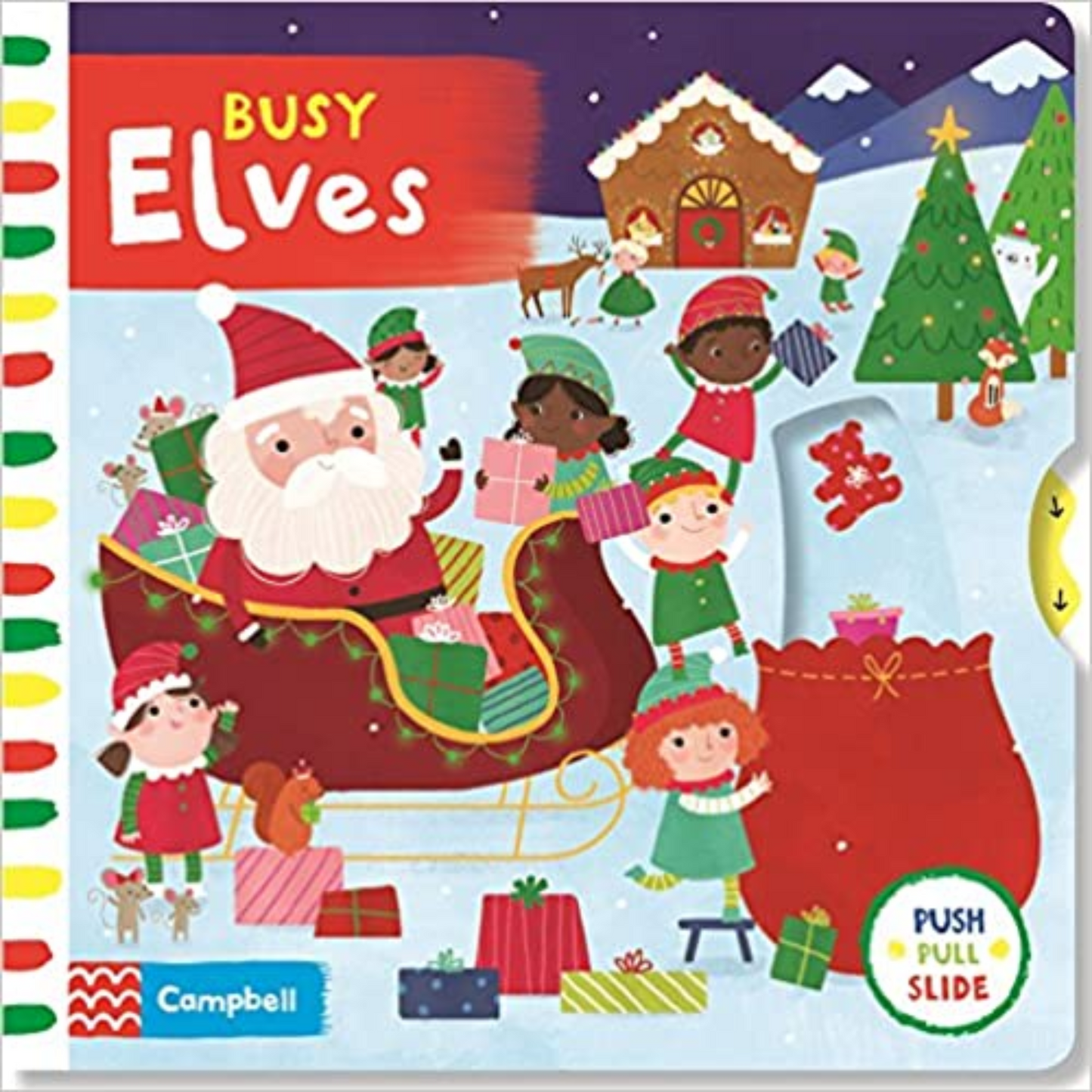 Busy Elves: Push Pull Slide Board Book By Campbell - Suitable 1-3 Years