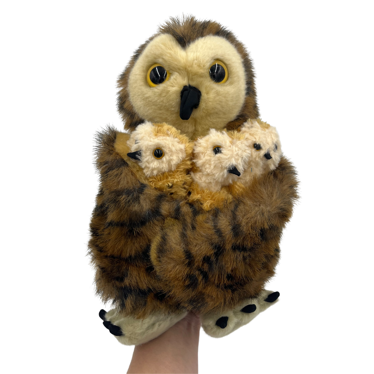 Tawny Owl hand puppet with 3 baby finger puppets - Hideaways- The