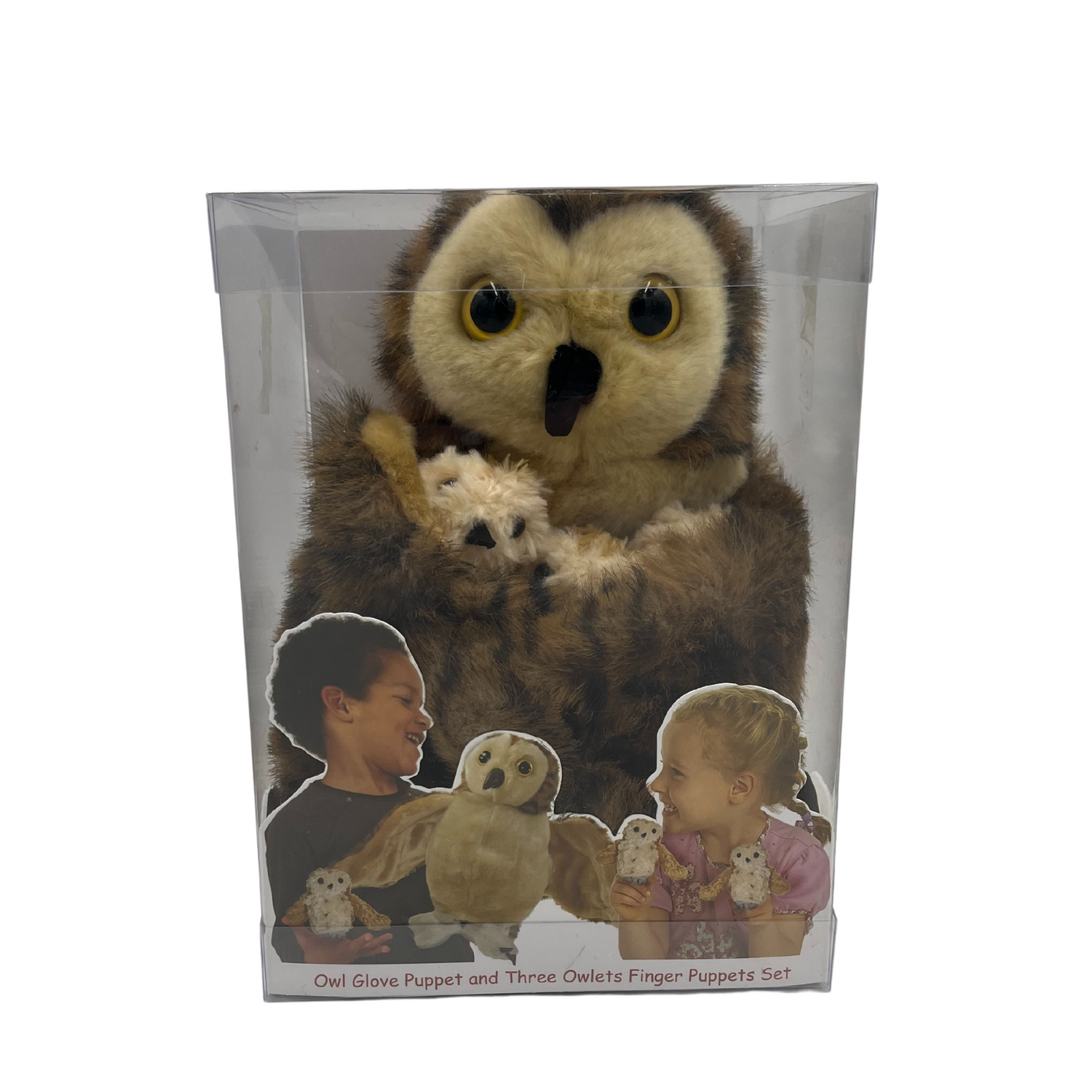 Tawny Owl hand puppet with 3 baby finger puppets - Hideaways- The