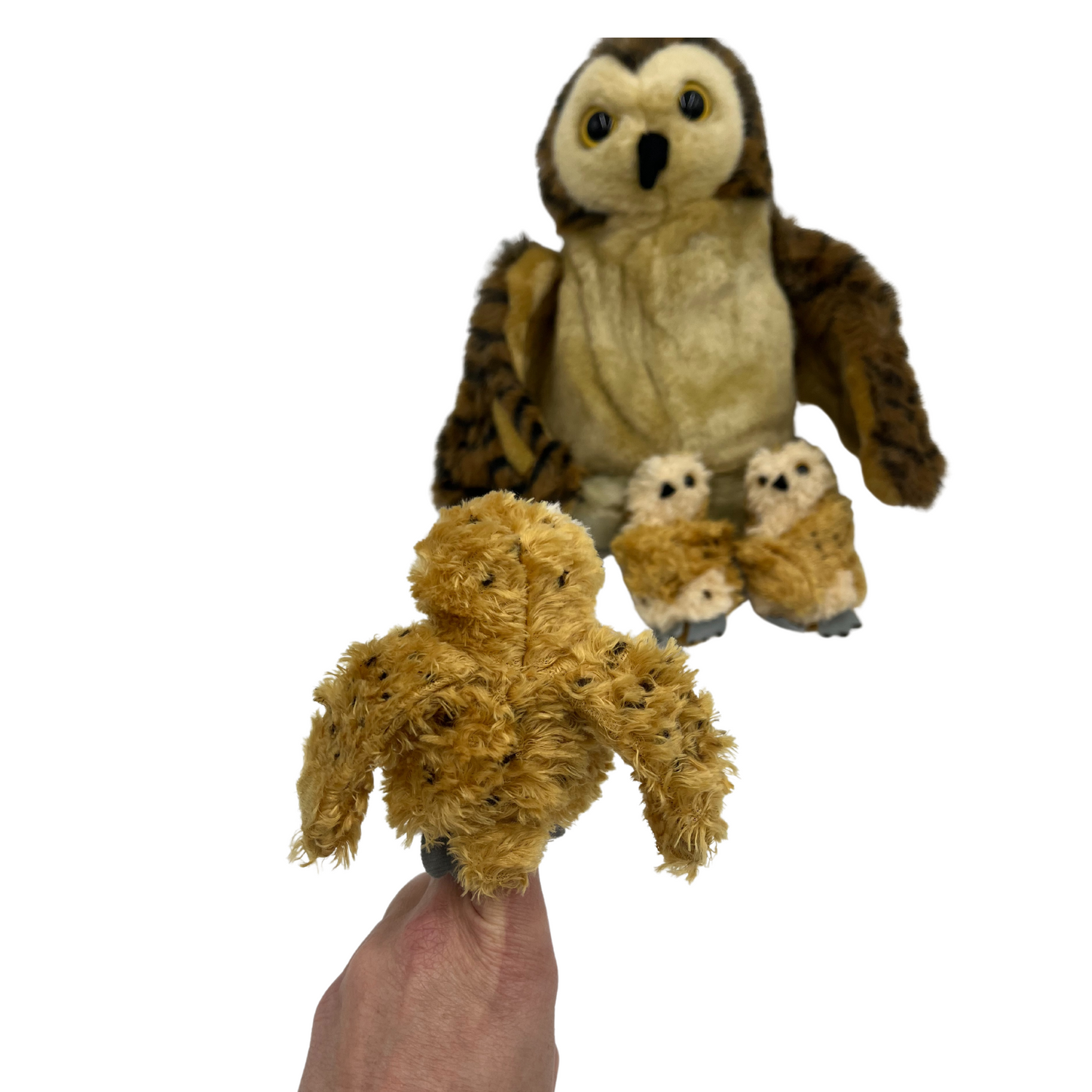 Tawny Owl hand puppet with 3 baby finger puppets - Hideaways- The